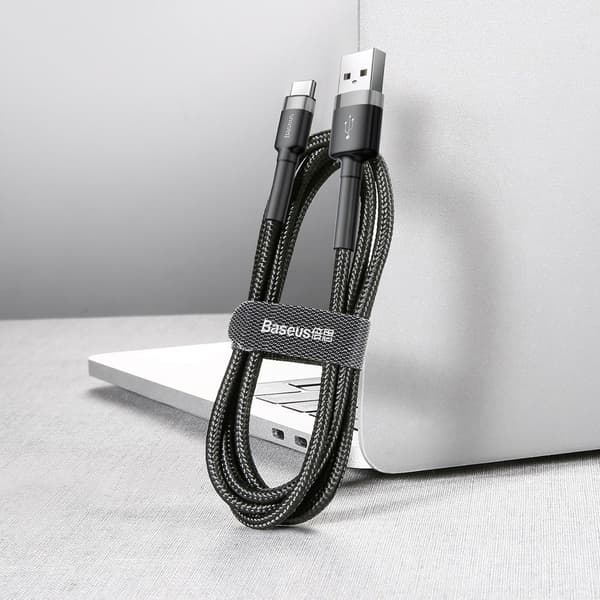 Slitstark nylonkabel USB-C 2A 3M svart och grå