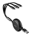 Miniatyrbild 2 av 6: Infällbar kabel 3-i-1 USB microUSB-kabel Iphone Lightning USB-C 3.5A 35cm 120cm svart
