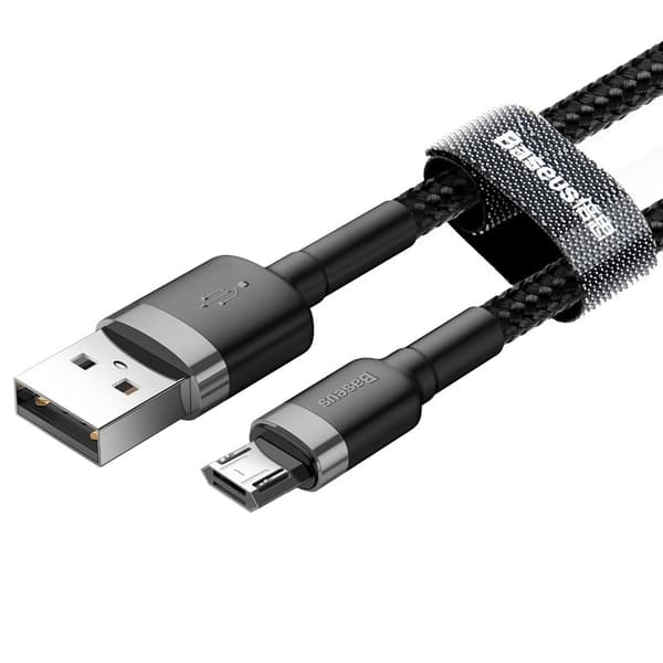 Slitstark nylon microUSB-kabel 2A 3M svart och grå