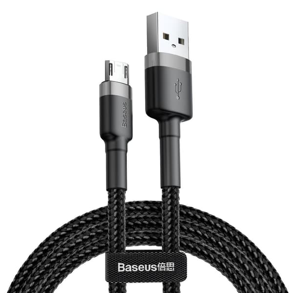 Slitstark nylon microUSB-kabel 2A 3M svart och grå