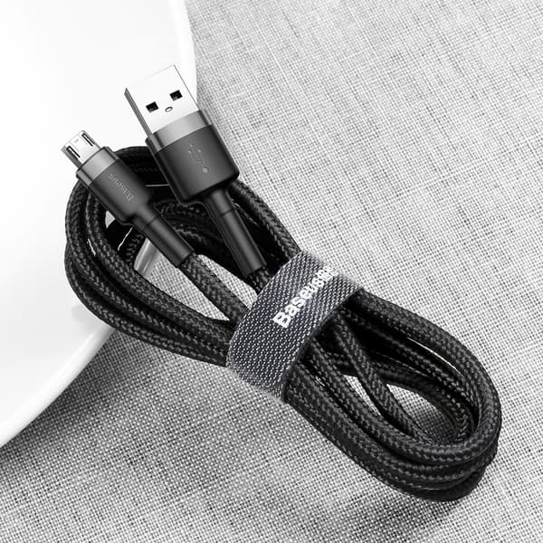 Slitstark nylon microUSB-kabel 2A 3M svart och grå