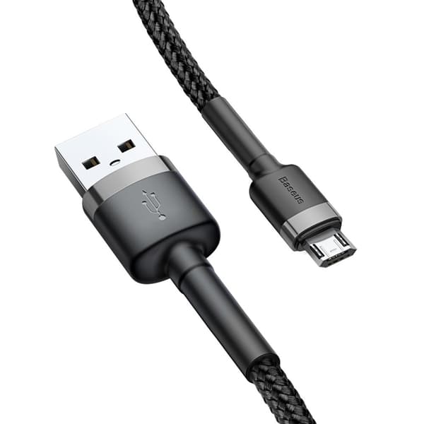 Slitstark nylon microUSB-kabel 2A 3M svart och grå
