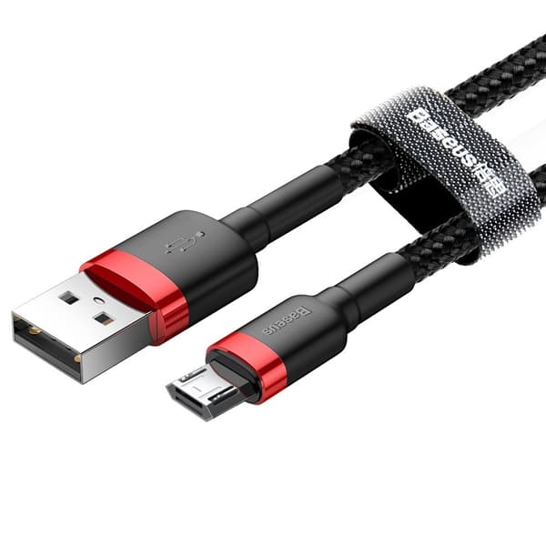 Slitstark nylon microUSB-kabel 2A 3M svart och röd