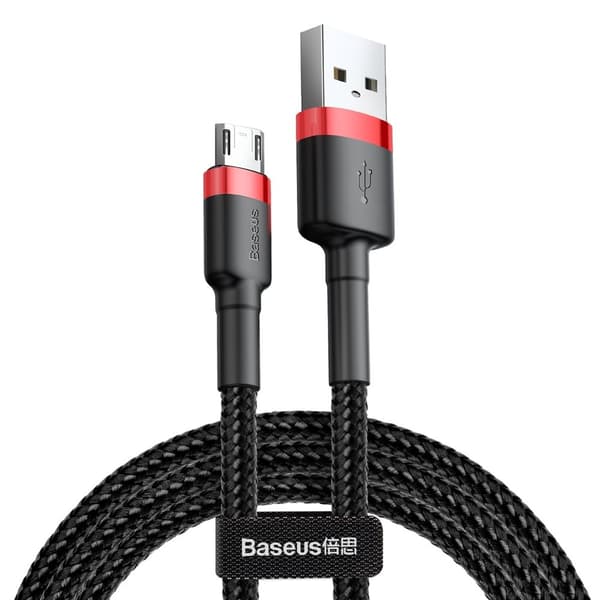 Slitstark nylon microUSB-kabel 2A 3M svart och röd