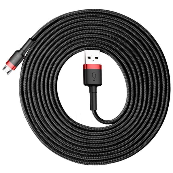 Slitstark nylon microUSB-kabel 2A 3M svart och röd