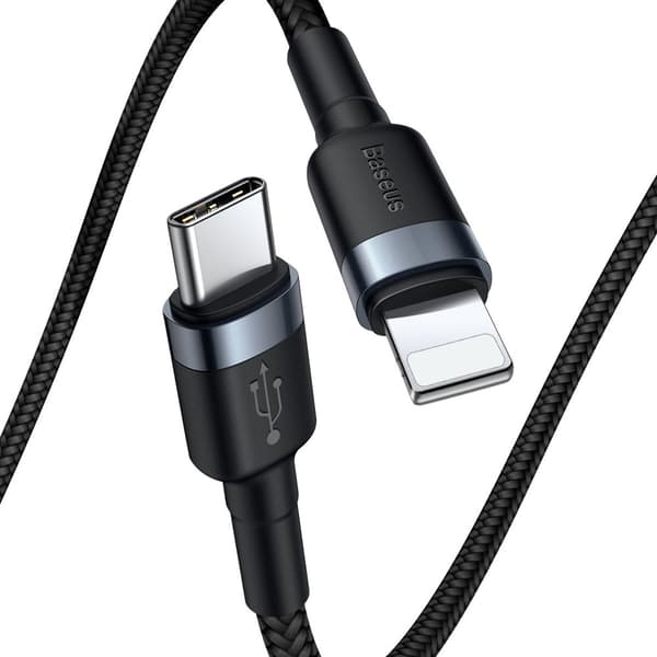 Holdbart nylonkabel USB-C PD Iphone Lightning 18W QC3.0 1m sort-grå