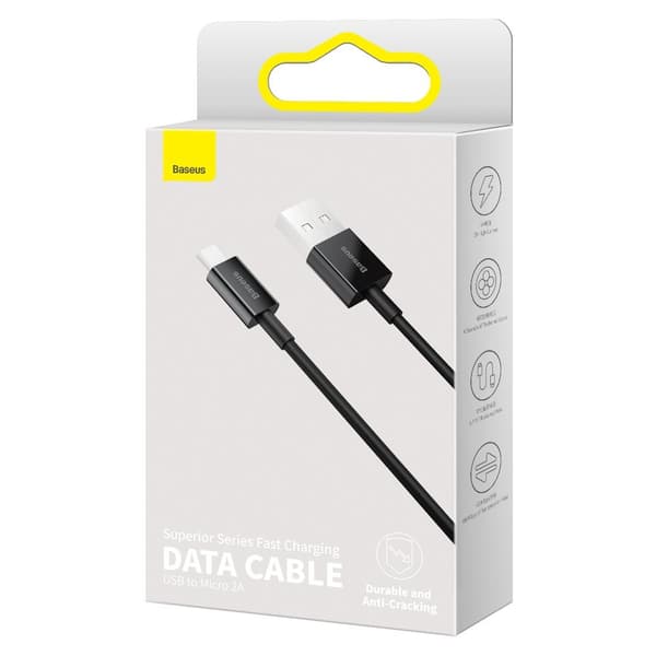 Överlägsen kabel USB microUSB-kabel för snabbladdning 2A 1m svart