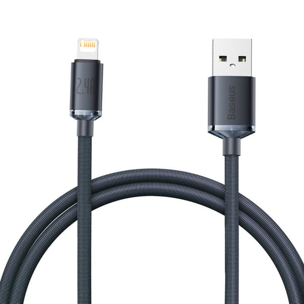 Kaapeli nopeaan lataukseen ja tiedonsiirtoon USB Iphone Lightning 2.4A 1.2m musta