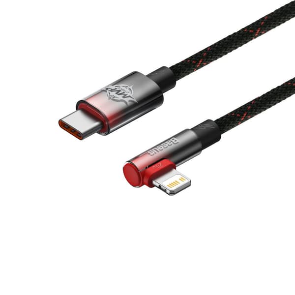 Kulmikas virransyöttökaapeli sivuilla USB-C-liittimellä Iphone Lightning 1m 20W punainen