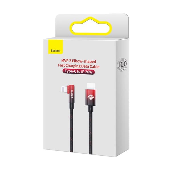Kulmikas virransyöttökaapeli sivuilla USB-C-liittimellä Iphone Lightning 1m 20W punainen