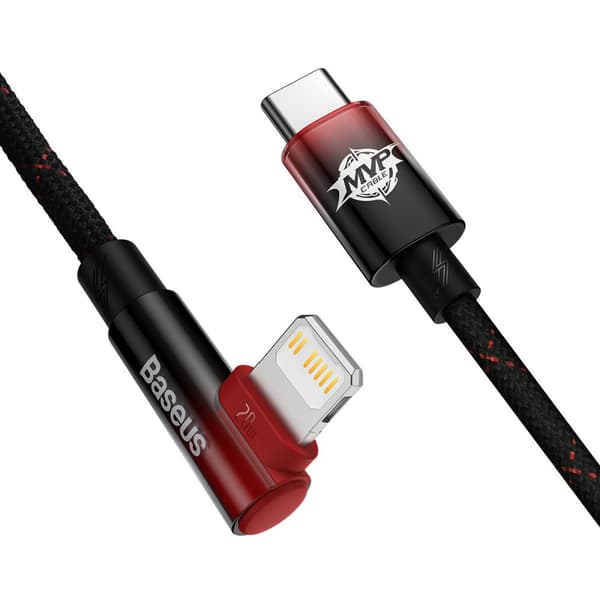 Kulmikas virransyöttökaapeli sivuilla USB-C-liittimellä Iphone Lightning 1m 20W punainen