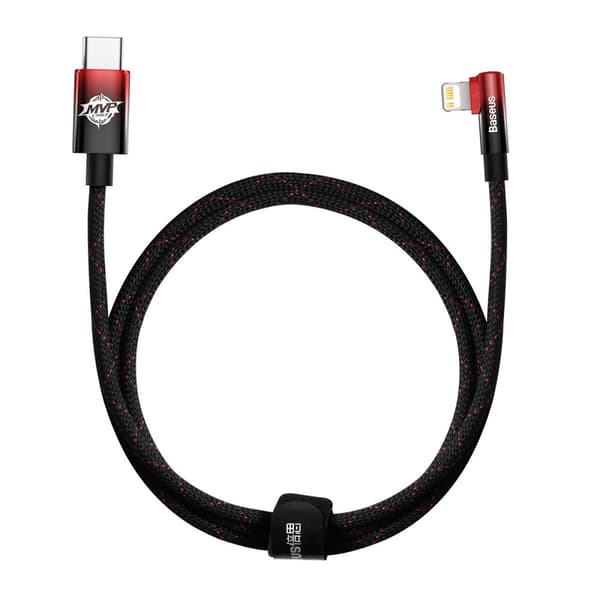 Kulmikas virransyöttökaapeli sivuilla USB-C-liittimellä Iphone Lightning 1m 20W punainen