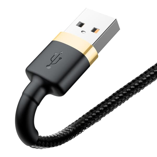 Slitstark flätad USB-kabel för iPhone Lightning QC3 1m - svart och guld
