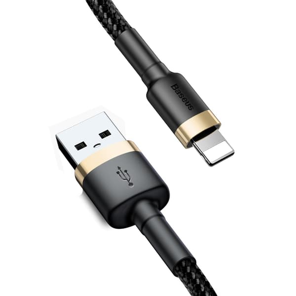 Slitstark flätad USB-kabel för iPhone Lightning QC3 1m - svart och guld