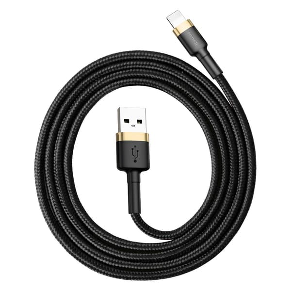 Slitstark flätad USB-kabel för iPhone Lightning QC3 1m - svart och guld