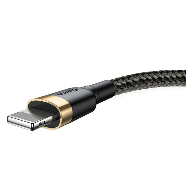 Slitstark flätad USB-kabel för iPhone Lightning QC3 1m - svart och guld