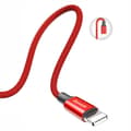 Miniatyrbild 5 av 6: Tyg flätad kabel USB - iPhone Lightning 1,8m - röd