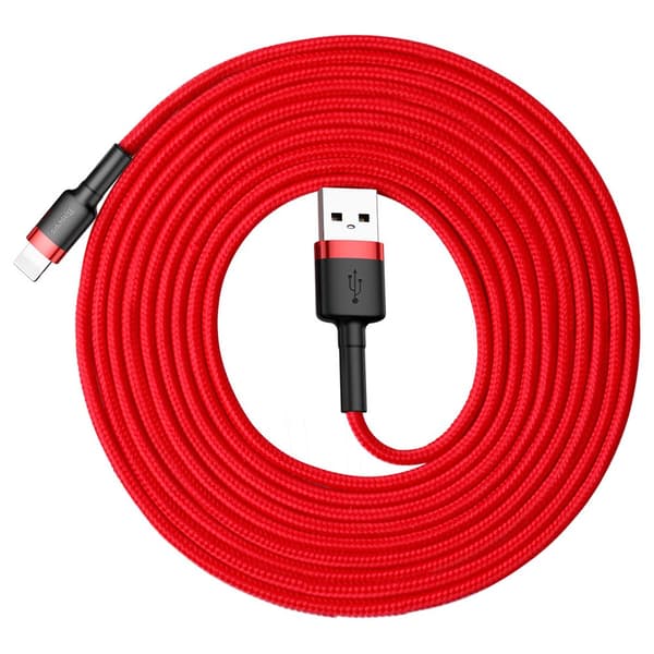 Slitstark nylon USB-kabel - iPhone Lightning QC3 3m - röd