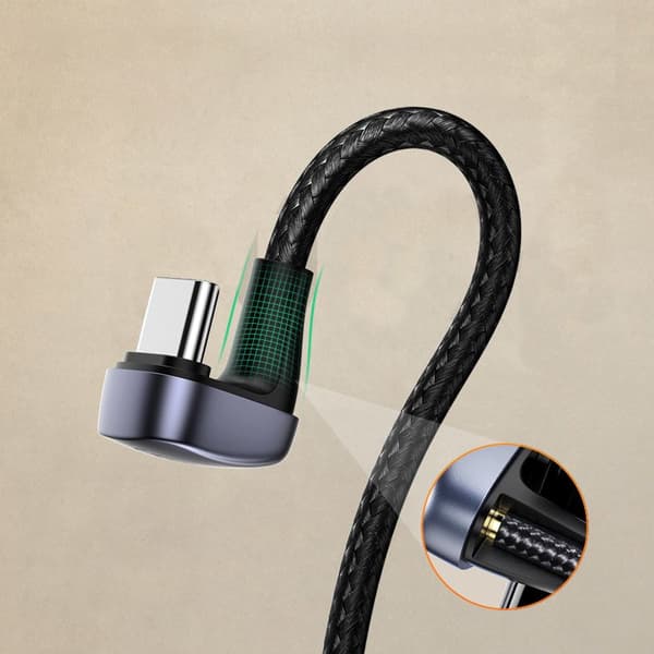 Vinklet USB - USB-C kabel til QC AFC FCP afspillere 1m - grå
