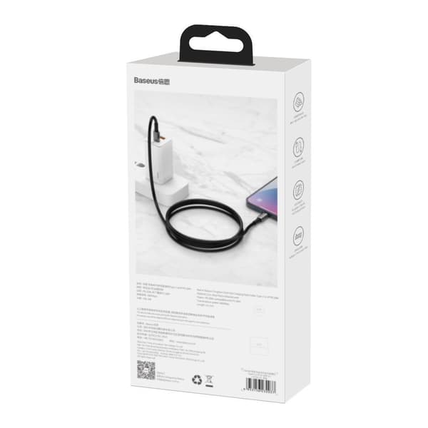 Kabel til iPhone USB-C - Lynhurtig opladning 20W 1m - helt sort