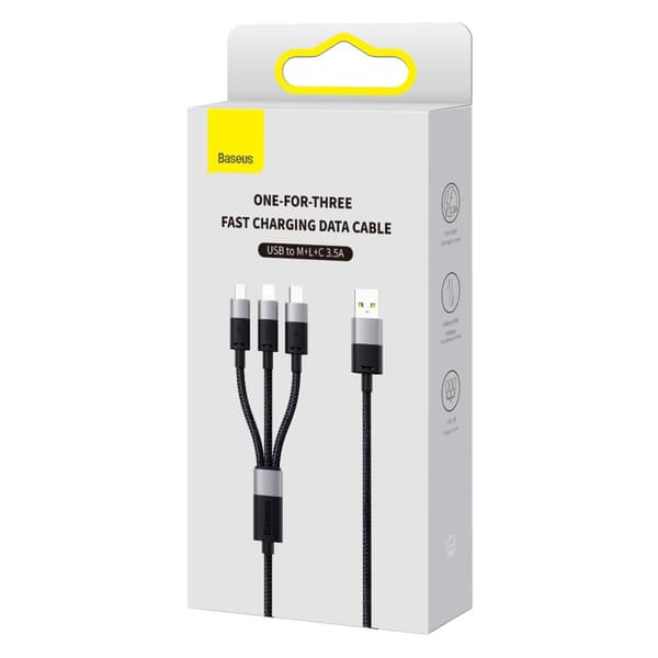 StarSpeed 3in1 USB - micro USB / iPhone Lightning / USB-C telefonkabel 1,2 m - svart