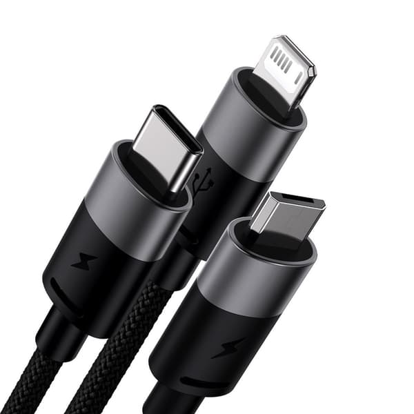 StarSpeed 3in1 USB - micro USB / iPhone Lightning / USB-C telefonkabel 1,2 m - svart