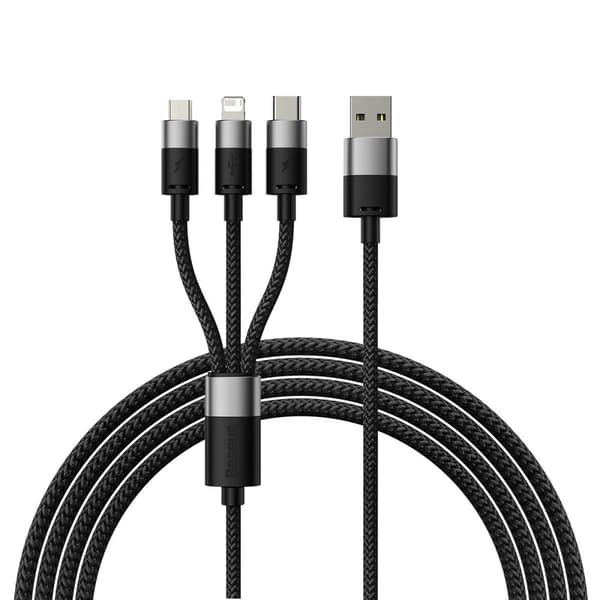 StarSpeed 3in1 USB - micro USB / iPhone Lightning / USB-C telefonkabel 1,2 m - svart
