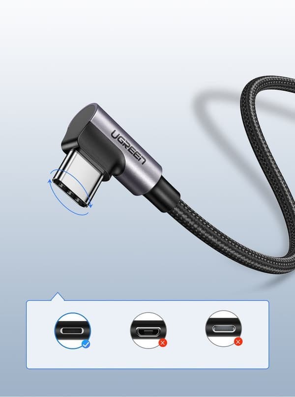 Kabelvinklad kabelsida USB-kontakt - USB-C 1m 3A grå