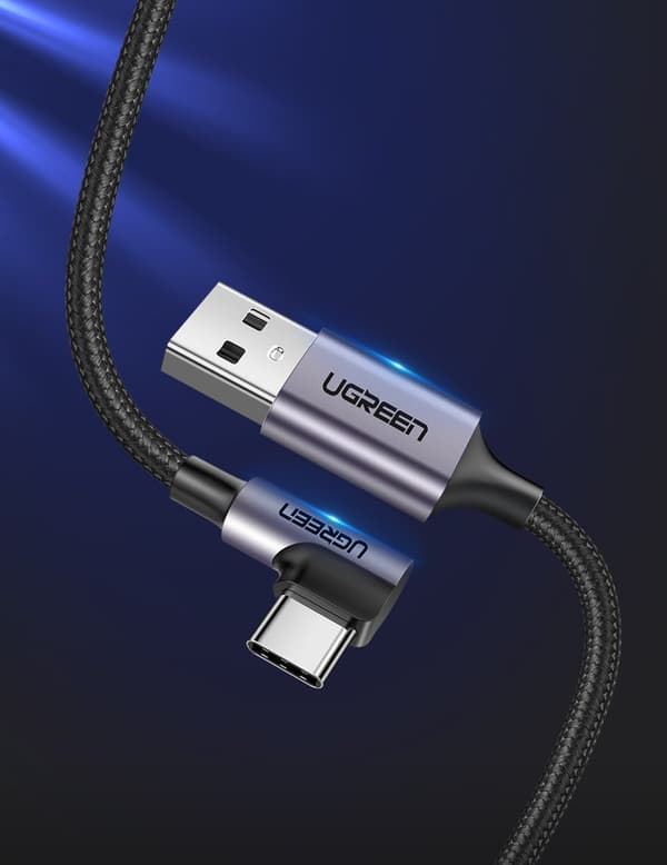Kabelvinklad kabelsida USB-kontakt - USB-C 1m 3A grå