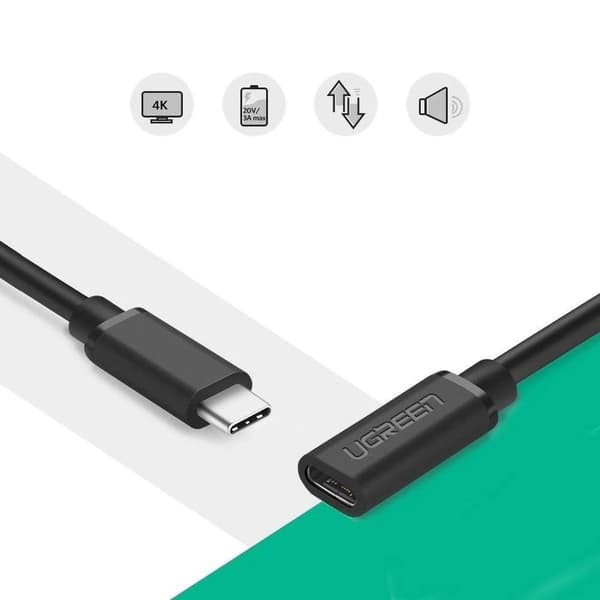 USB-C 3.1 kabelförlängningskabel 0,5m svart