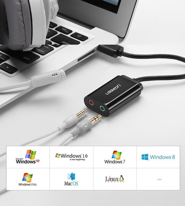 Eksternt lydkort musikadapter USB - 3,5 mm mini jack kabel 15 cm sort