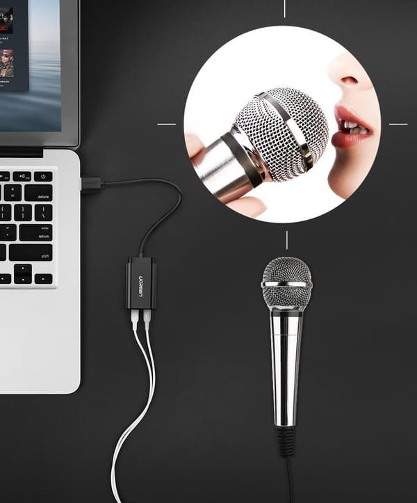 Eksternt lydkort musikadapter USB - 3,5 mm mini jack kabel 15 cm sort