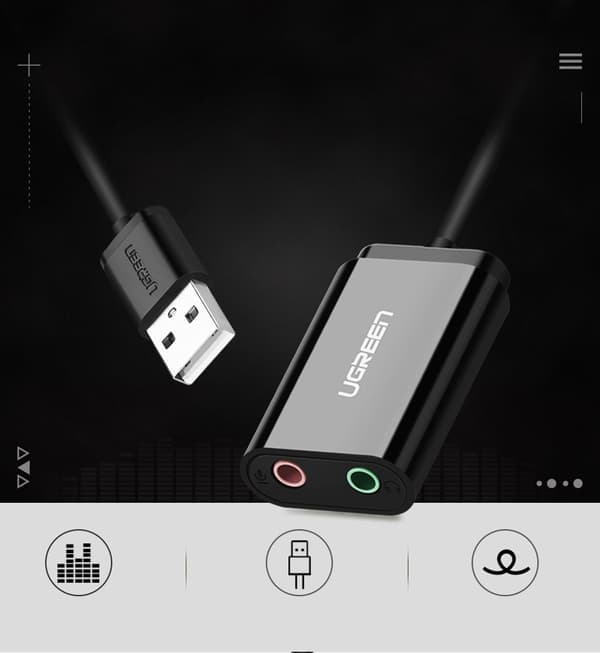 Eksternt lydkort musikadapter USB - 3,5 mm mini jack kabel 15 cm sort