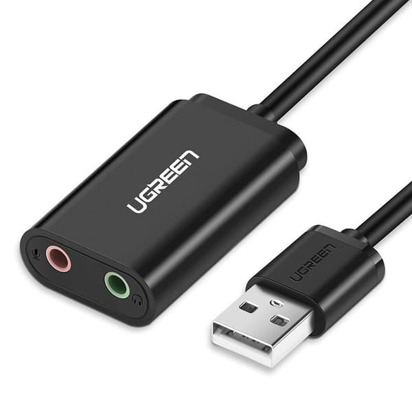 Eksternt lydkort musikadapter USB - 3,5 mm mini jack kabel 15 cm sort
