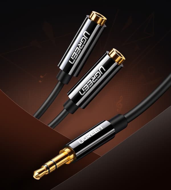 Hörlurskabeldelare 2x AUX 3,5mm minijack 25cm svart