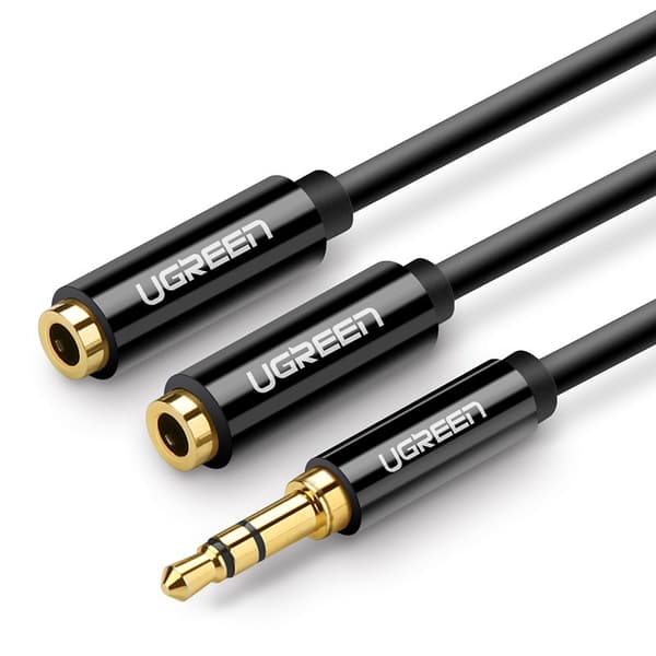 Hörlurskabeldelare 2x AUX 3,5mm minijack 25cm svart