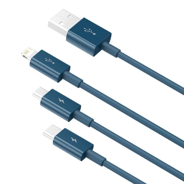 3-i-1 kabel universal USB - Lightning / USB-C / micro USB 3.5A 1.5m blå