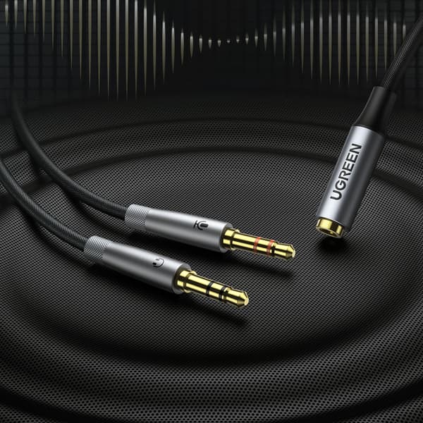 AUX kabel splitter 3,5 mm hun til høretelefoner og mikrofon han 20 cm sort