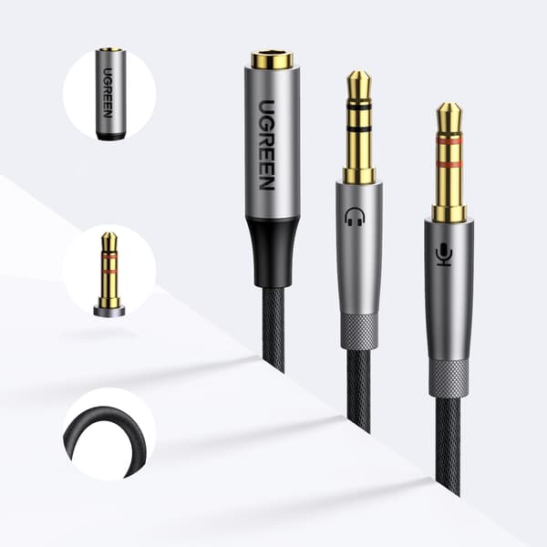AUX kabel splitter 3,5 mm hun til høretelefoner og mikrofon han 20 cm sort