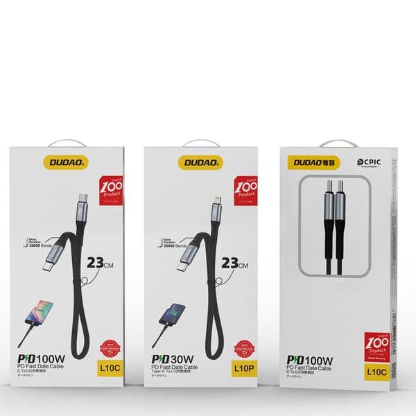 Kabel platt kabel kort USB-C - USB-C L10C PD 100W 23cm svart