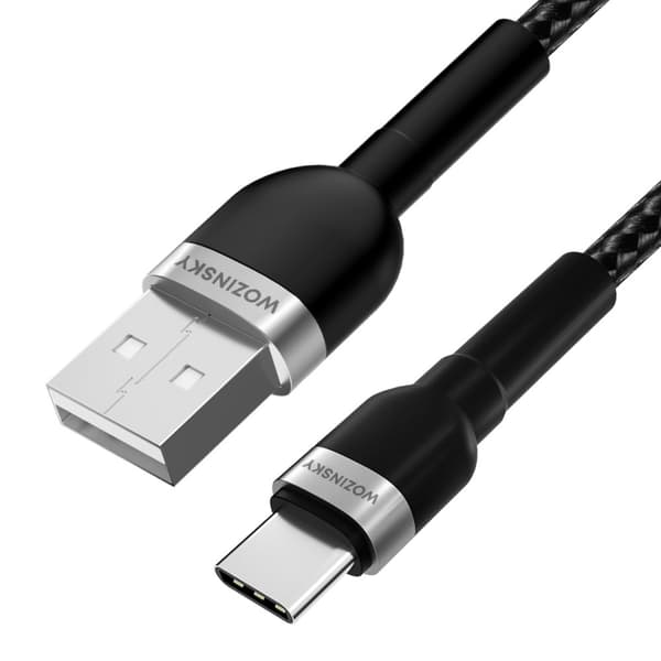 Punottu kaapeli USB-A - USB-C 2.4A 1m musta