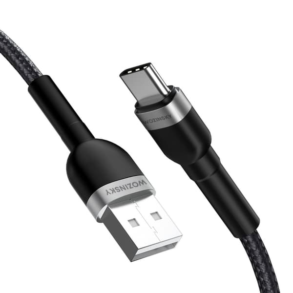 Punottu kaapeli USB-A - USB-C 2.4A 1m musta