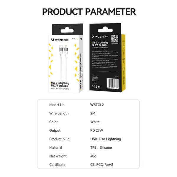 Kabel til iPhone USB-C - Lightning PD 27W 1m hvid