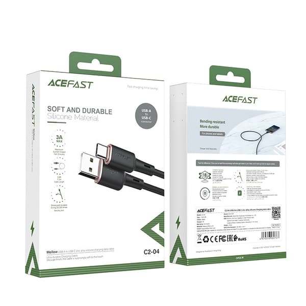 Kabel USB - USB-C 3A 1,2m sort