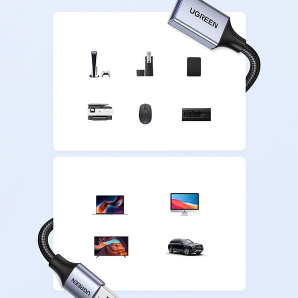 Kestävä USB 3.0 5Gb/s jatkojohto, 2m, harmaa