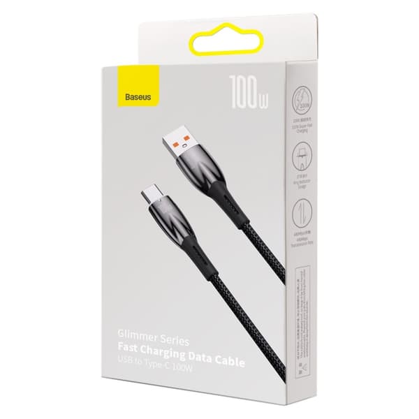 Holdbart fleksibelt hurtigopladningskabel USB-A - USB-C 100W 1m sort