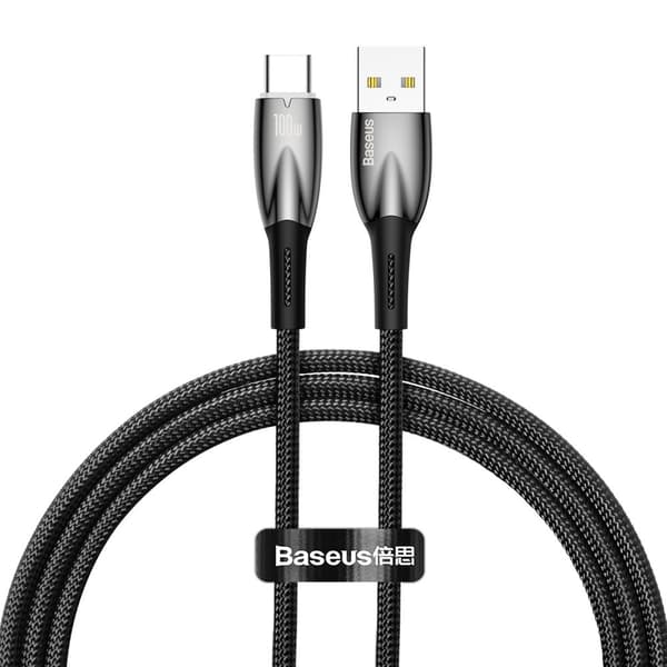 Holdbart fleksibelt hurtigopladningskabel USB-A - USB-C 100W 1m sort