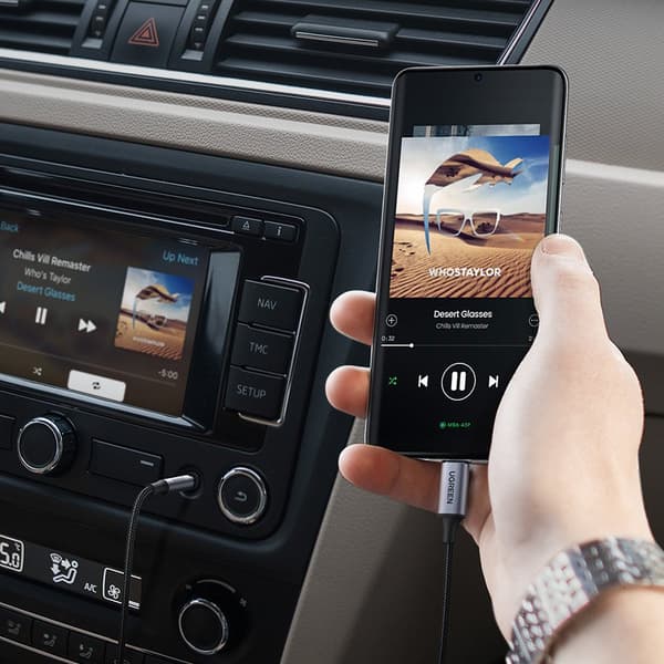 Stereo lydkabel AUX 3,5 mm mini jack - USB-C til telefon tablet 1m sort