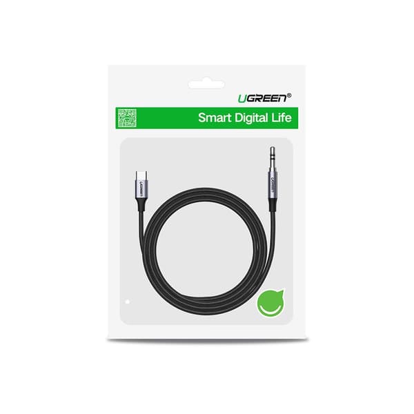 Stereo lydkabel AUX 3,5 mm mini jack - USB-C til telefon tablet 1m sort