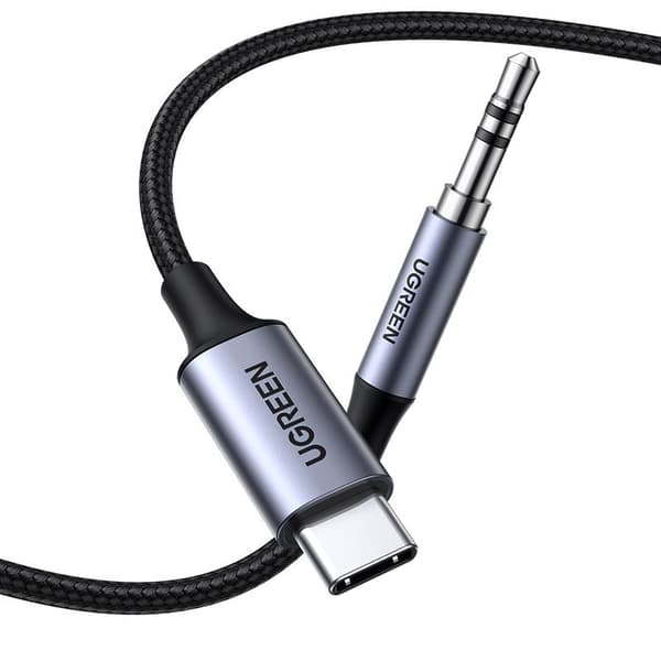 Stereo lydkabel AUX 3,5 mm mini jack - USB-C til telefon tablet 1m sort
